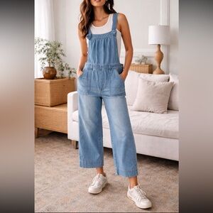 Pilcro Anthropologie Denim Overalls Cropped Wide Leg Chambray Jumpsuit Size 25